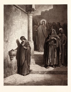 THE WIDOW'S MITE, BY Gustave Doré. Dore, 1832 - 1883, French. Engraving for the Bible. 1870, Art,