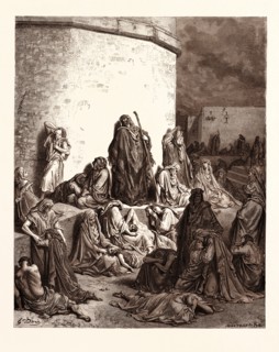 THE PEOPLE MOURNING OVER JERUSALEM, BY Gustave Doré. Dore, 1832 - 1883, French. Engraving for the