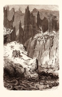 SINBAD AMONGST THE SERPENTS in the valley of Diamonds. BY Gustave Doré. Dore, 1832 - 1883, French.