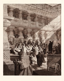 DANIEL INTERPRETING THE WRITING ON THE WALL, BY Gustave Doré. Dore, 1832 - 1883, French. Engraving
