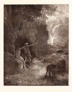 THE COMING OF RAPHAEL, BY Gustave Doré. Dore, 1832 - 1883, French. Engraving for Paradise Lost by