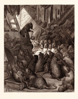 THE COUNCIL HELD BY THE RATS, BY Gustave Doré. Dore, 1832 - 1883, French. Engraving for Fables by