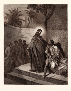 JESUS HEALING THE MAN SICK OF THE PALSY, BY Gustave Doré. Dore, 1832 - 1883, French. Engraving for