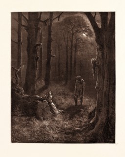 THE LOVERS IN THE MOON-LIT FOREST, BY GUSTAVE DORE. Dore, 1832 - 1883, French. Engraving for Atala