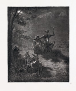 A NOCTURNAL DISCOURSE, BY GUSTAVE DORE. Dore, 1832 - 1883, French. Engraving for Don Quixote by