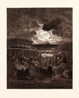 THE RISING OF THE WATERS, BY GUSTAVE DORE, 1832 - 1883, French. Engraving for Paradise Lost by