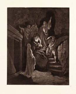 THE RESURRECTION OF LAZARUS, BY GUSTAVE DORE,  1832 - 1883, French. Engraving for the Bible. 1870,