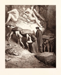 THE BURDEN OF PRIDE, BY GUSTAVE DORE, 1832 - 1883, French. Engraving for the Purgatorio or