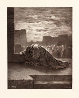 EZRA IN PRAYER, BY GUSTAVE DORE, 1832 - 1883, French. Engraving for the Bible. 1870, Art, Artist,