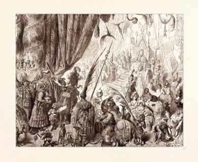 THE COURT OF THE KING OF SERENDIB, BY GUSTAVE DORE, 1832 - 1883, French. Engraving for the Persian