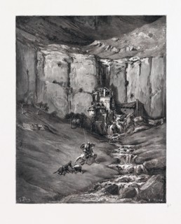 THE ADVENTURE OF THE FULLING-MILLS, BY GUSTAVE DORE, 1832 - 1883, French. Engraving for Don Quixote