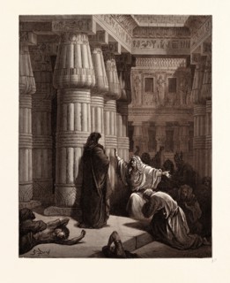 THE EGYPTIANS URGE MOSES TO DEPART, BY GUSTAVE DORE