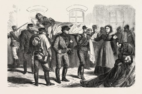 FRANCO-PRUSSIAN WAR: WOUNDED SOLDIERS THE STATION OF SARREBRUCK, 1870