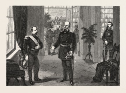 FRANCO-PRUSSIAN WAR: KING WILLIAM AND THE EMPEROR NAPOLEON AT THE CHATEAU DE BELLEVUE NEAR SEDAN,