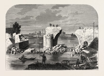 FRANCO-PRUSSIAN WAR: BRIDGE OVER THE MARNE IN TRILPORT NEAR MEAUX, DESTROYED BY THE FRENCH 1870