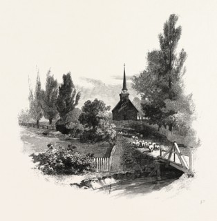 THE OLD MOHAWK CHURCH, CANADA, NINETEENTH CENTURY ENGRAVING