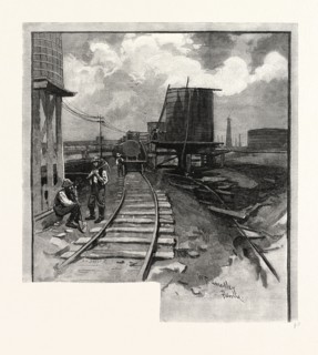 OIL TANKS, CANADA, NINETEENTH CENTURY ENGRAVING