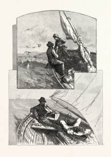 WITH THE FISHERMEN ON LAKE HURON, CANADA, NINETEENTH CENTURY ENGRAVING