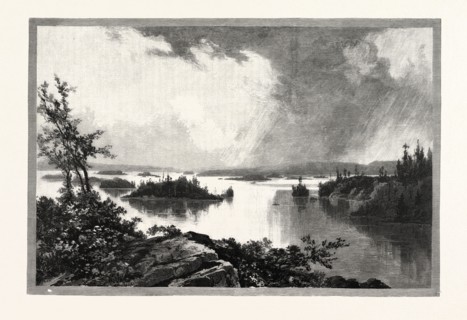 MUSKOKA LAKE, CANADA, NINETEENTH CENTURY ENGRAVING