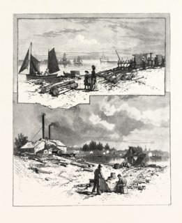 GEORGIAN BAY AND THE MUSKOKA LAKES, SKETCHES AT MEAFORD, CANADA, NINETEENTH CENTURY ENGRAVING