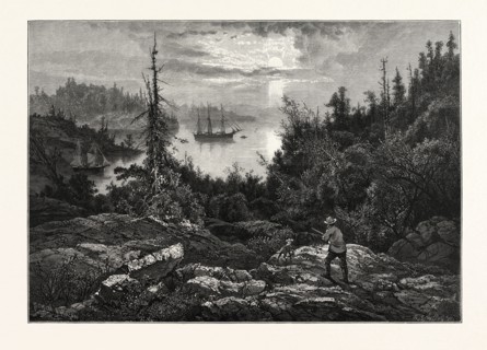 PARRY SOUND, FROM THE HEIGHTS NEAR PARRY SOUND VILLAGE, CANADA, NINETEENTH CENTURY ENGRAVING
