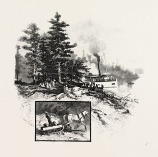 GEORGIAN BAY AND THE MUSKOKA LAKES, AT THE LANDING, ROSSEAU, CANADA, NINETEENTH CENTURY ENGRAVING