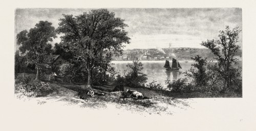 PORT PERRY, FROM SCUGOG ISLAND, CANADA, NINETEENTH CENTURY ENGRAVING