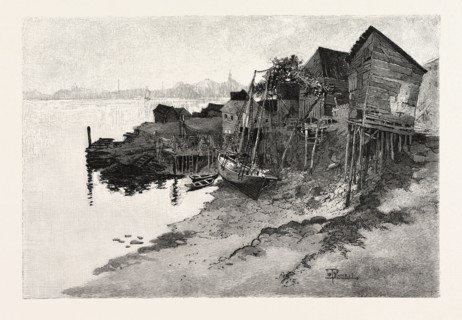 NEW BRUNSWICK, ST. JOHN, BACK OF HARBOUR, LOW TIDE, CANADA, NINETEENTH CENTURY ENGRAVING