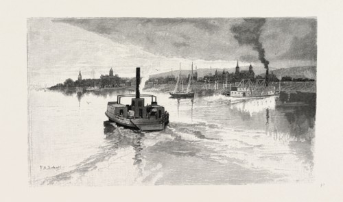 NEW BRUNSWICK, FREDERICTON, FROM THE RIVER, CANADA, NINETEENTH CENTURY ENGRAVING