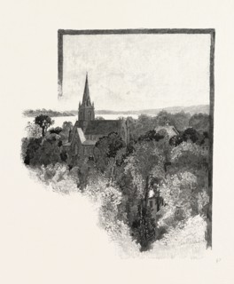 NEW BRUNSWICK, A VIEW IN FREDERICTON, CANADA, NINETEENTH CENTURY ENGRAVING