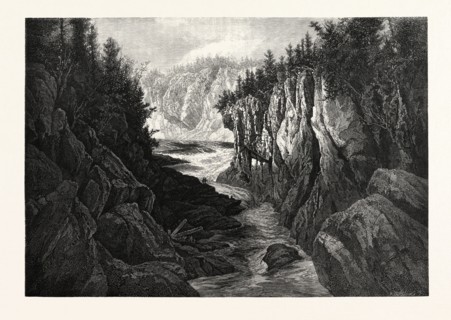 NEW BRUNSWICK, GORGE BELOW GRAND FALLS, ST. JOHN RIVER, CANADA, NINETEENTH CENTURY ENGRAVING