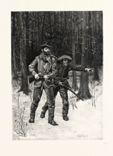 NOVA SCOTIA, THERE HE IS! THE HUNT, HUNTING, CANADA, NINETEENTH CENTURY ENGRAVING