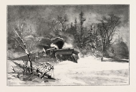 TRIUMPH OF THE SNOW-PLOUGH, CANADA, NINETEENTH CENTURY ENGRAVING
