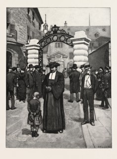 QUEBEC, AT THE GATE OF LAVAL UNIVERSITY, CANADA, NINETEENTH CENTURY ENGRAVING