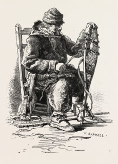 FRENCH CANADIAN LIFE, HABITANT AND SNOW-SHOES, CANADA, NINETEENTH CENTURY ENGRAVING