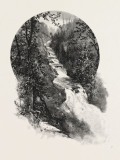 FRENCH CANADIAN LIFE, FALLS OF ST. FEREOL, CANADA, NINETEENTH CENTURY ENGRAVING