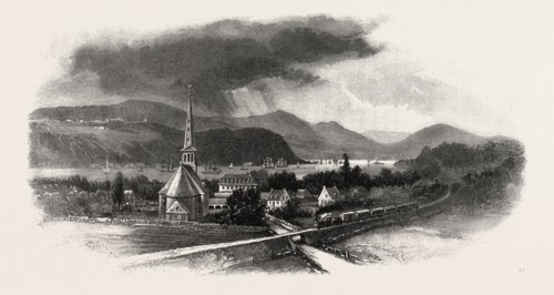 FRENCH CANADIAN LIFE, CAPE DIAMOND, FROM ST. ROMUALD, CANADA, NINETEENTH CENTURY ENGRAVING