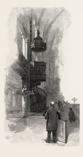 MONTREAL, PULPIT OF NOTRE DAME, CANADA, NINETEENTH CENTURY ENGRAVING