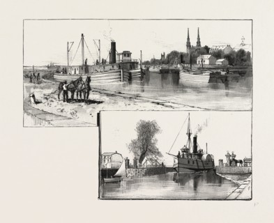 THE LOWER OTTAWA, CANAL AND LOCKS AT LACHINE, CANADA, NINETEENTH CENTURY ENGRAVING