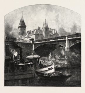 OTTAWA, UNDER DUFFERIN BRIDGE, CANADA, NINETEENTH CENTURY ENGRAVING