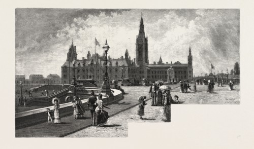 OTTAWA, WESTERN BLOCK, DEPARTMENTAL BUILDINGS, CANADA, NINETEENTH CENTURY ENGRAVING