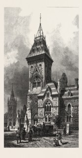 OTTAWA, TOWER OF EASTERN BLOCK, DEPARTMENTAL BUILDINGS, CANADA, NINETEENTH CENTURY ENGRAVING