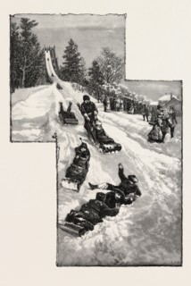 OTTAWA, TOBOGGANNING AT GOVERNMENT HOUSE, CANADA, NINETEENTH CENTURY ENGRAVING