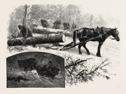MARKING LOGS AT SKIDWAY, LUMBERING, CANADA, NINETEENTH CENTURY ENGRAVING