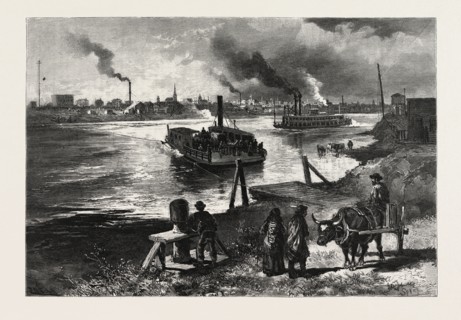 WINNIPEG, FROM ST. BONIFACE FERRY LANDING, CANADA, NINETEENTH CENTURY ENGRAVING