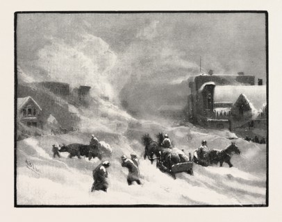 A BLIZZARD IN WINNIPEG, CANADA, NINETEENTH CENTURY ENGRAVING