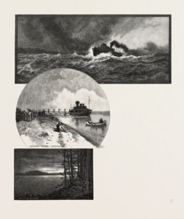 STORM ON LAKE WINNIPEG; NORWAY HOUSE LANDING, CANADA, NINETEENTH CENTURY ENGRAVING