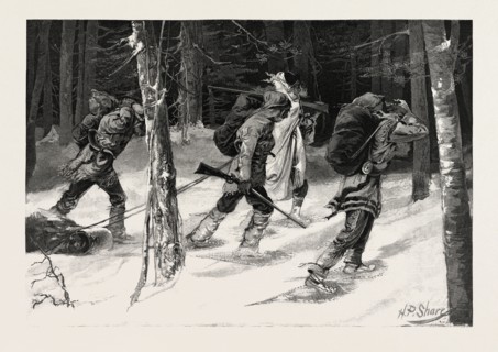 INDIAN TRAPPERS OF THE NORTH-WEST, CANADA, NINETEENTH CENTURY ENGRAVING