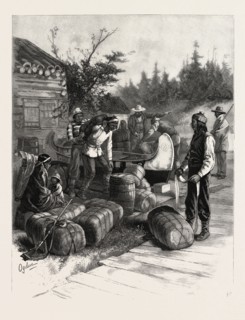 AT THE PORTAGE, Hudson's Bay Company's Employes on their annual Expedition, CANADA, NINETEENTH