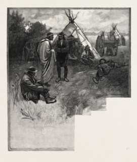 WINNIPEG TO ROCKY MOUNTAINS, CAMP, CANADA, NINETEENTH CENTURY ENGRAVING